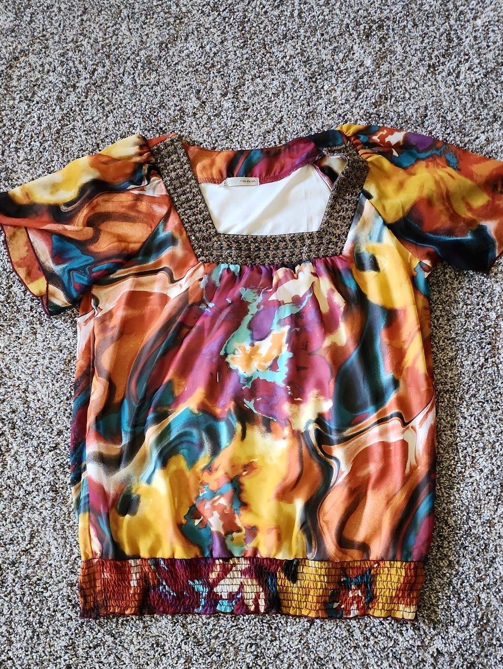 Maurices Multicolor Abstract Swirl Short Sleeve Top 0x